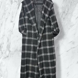 Elegant Plaid Hooded Trench Coat